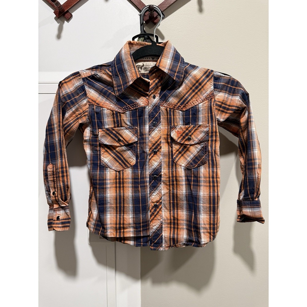 Cowboy Hardware Boy's Plaid Long Sleeve Pearl Snap Western Shirt Size XS 5